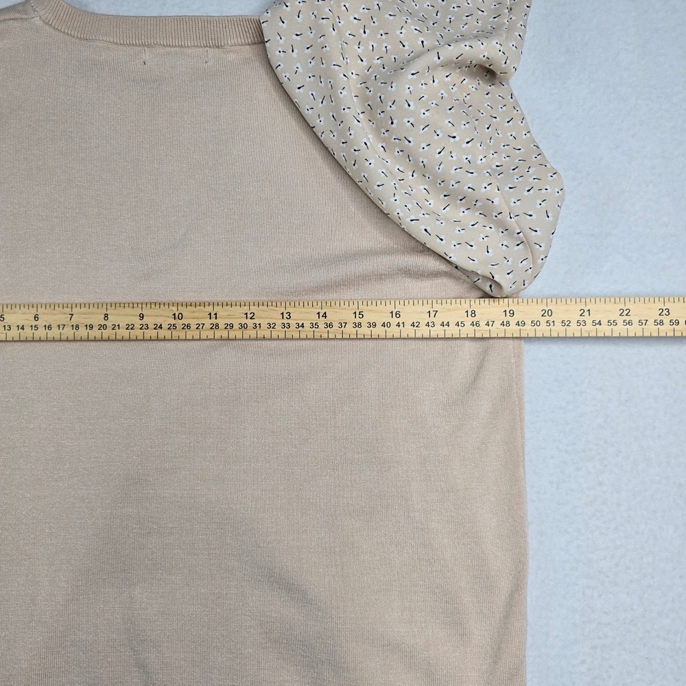 Adrianna Papell Women neutral light Beige Ruffled puff Sleeve Sweater Top Size L - Picture 6 of 8